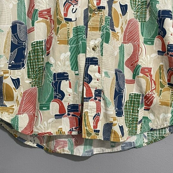 Creek Wood USA Button Shirt Golf Club Men Size M Golfer Retro Pattern Colorful - Picture 12 of 12